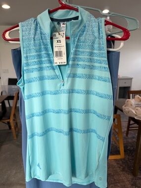 adidas Pulse Blue Sleeveless Zip Golf Polo